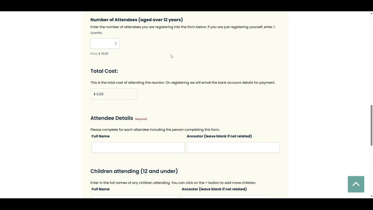 Family reunion registration form
